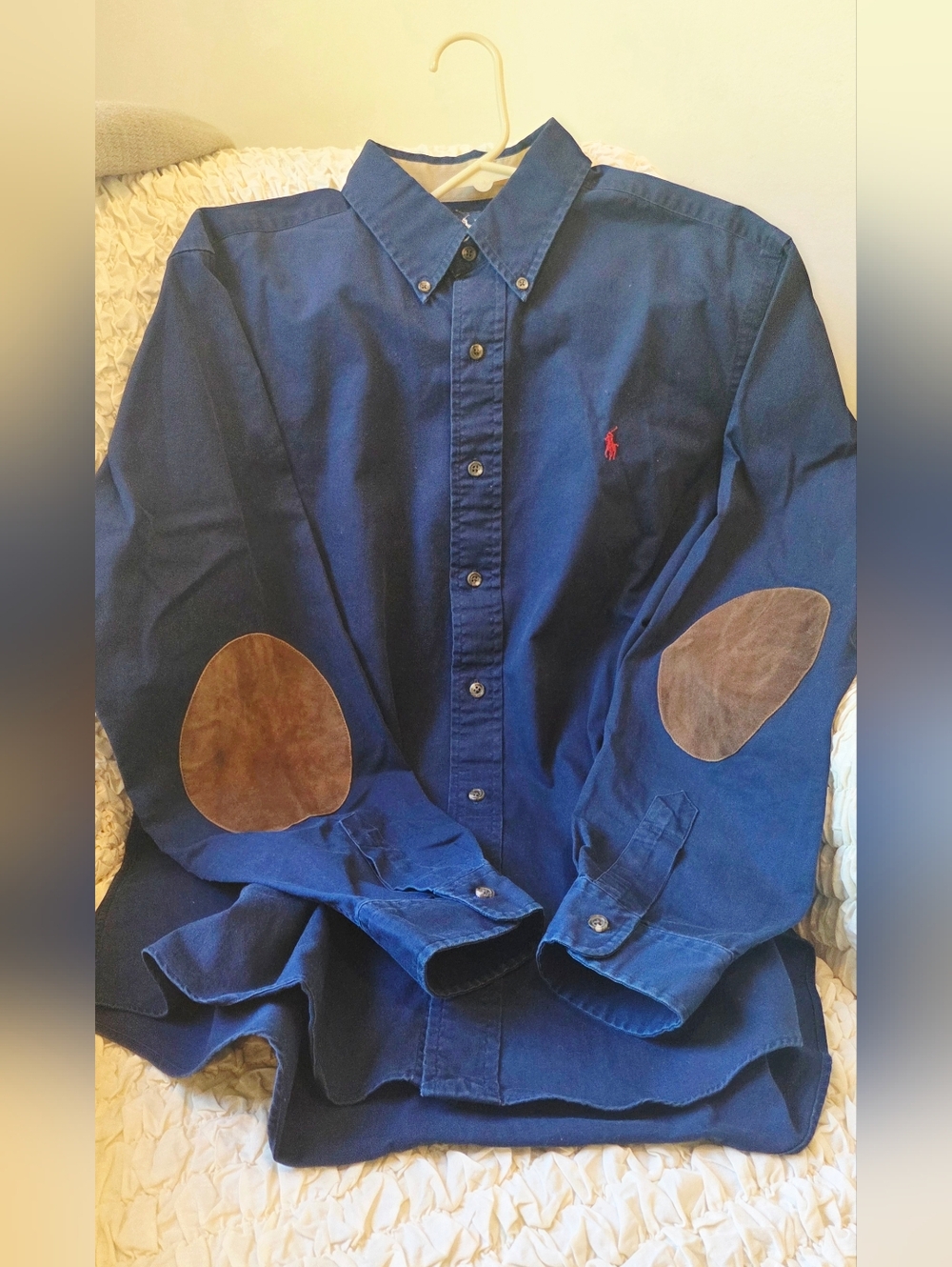 Polo by Ralph Lauren Navy Button-Down Shirt with Suede Elbow Patches